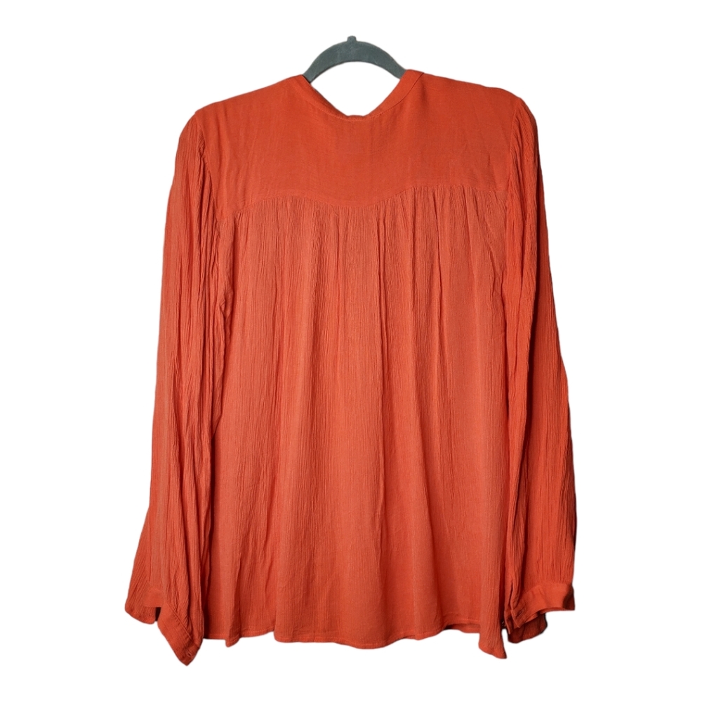 Eloquii Coral Orange Long Sleeve Flowy Boho Blouse with front tie Loose … - Picture 3 of 10